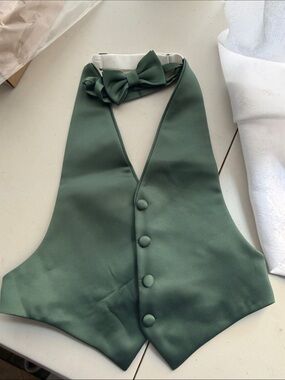 Azazie Boys Green Satin Vest with Bow Tie